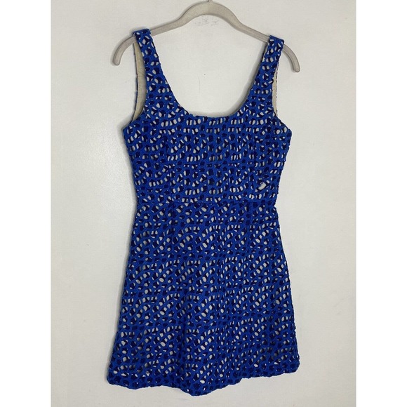 French Connection Blue Crochet A-Line Dress Women's Blue Crochet Colorful Sz 0 - Picture 2 of 5